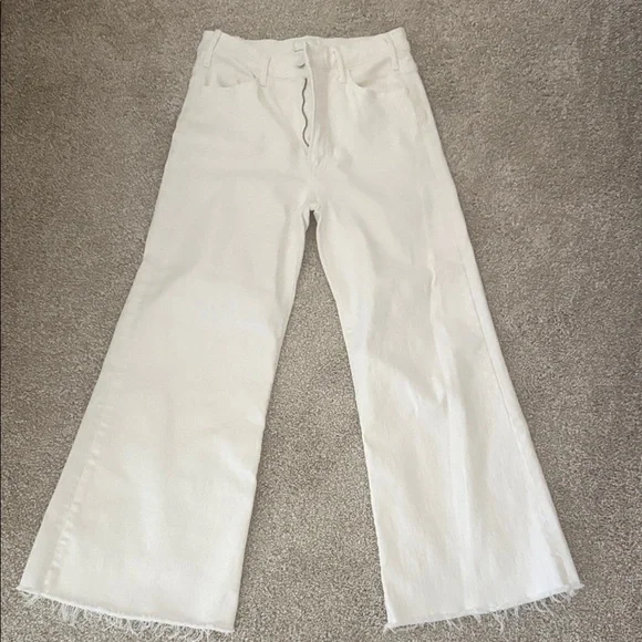 MOTHER the hustler roller White Wide-Leg Frayed Hem Jeans - Picture 1 of 6